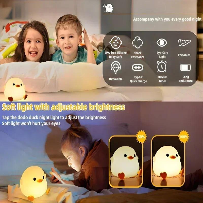 Duck Night Light for Children, Dimmable Touch Control, Portable and Rechargeable, Birthday Christmas Gifts