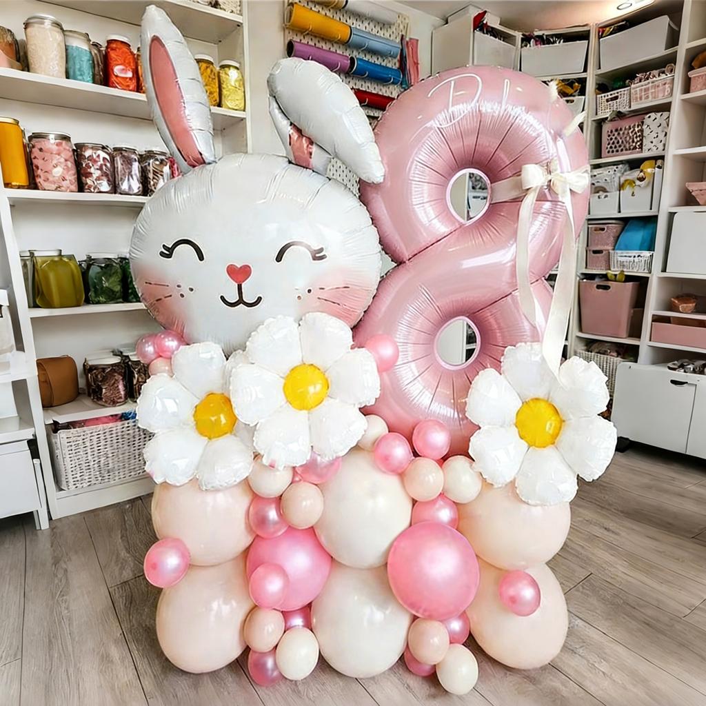Easter Cute Bunny Balloon 32inch Pink 1-9 Number Foil Balloons Set Girls Birthday Baby Shower Decoration Rabbit Globos