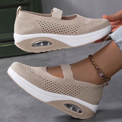 Atmungsaktive Strick-Sneakers für Damen, lässige Slip-On-Outdoor-Schuhe, bequeme Low-Top-Schuhe in Übergröße