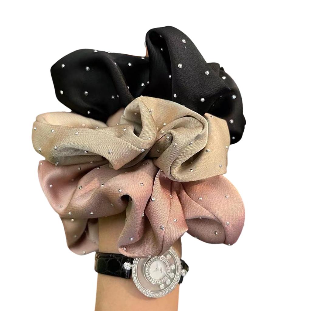 3PCS French Styles Rhinestones Scrunchie Elegant Ponytail Holder with Ruffle Fabric Fashion Hair Accessories for Women