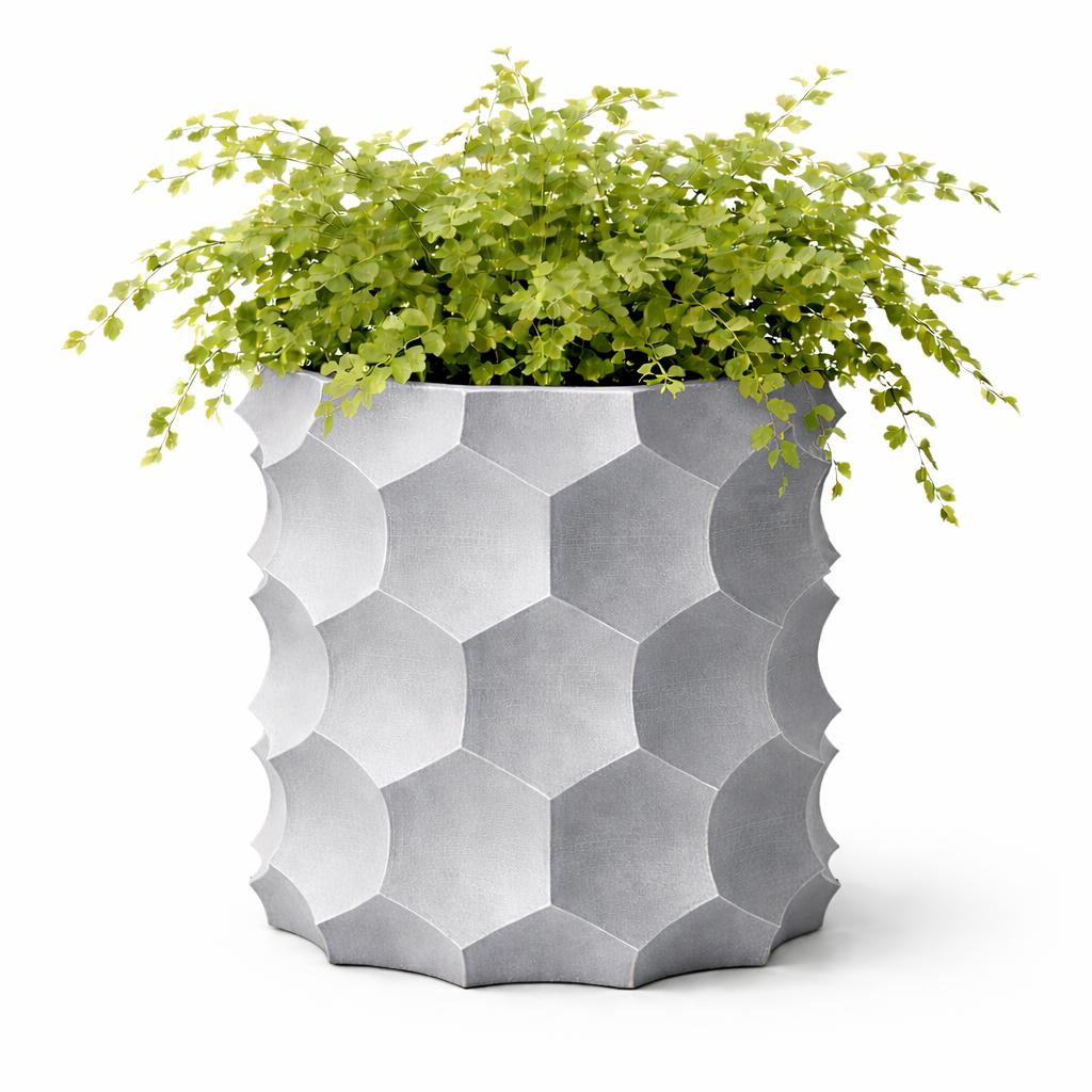 Gray 3D geometric flowerpot, modern decorative for plants