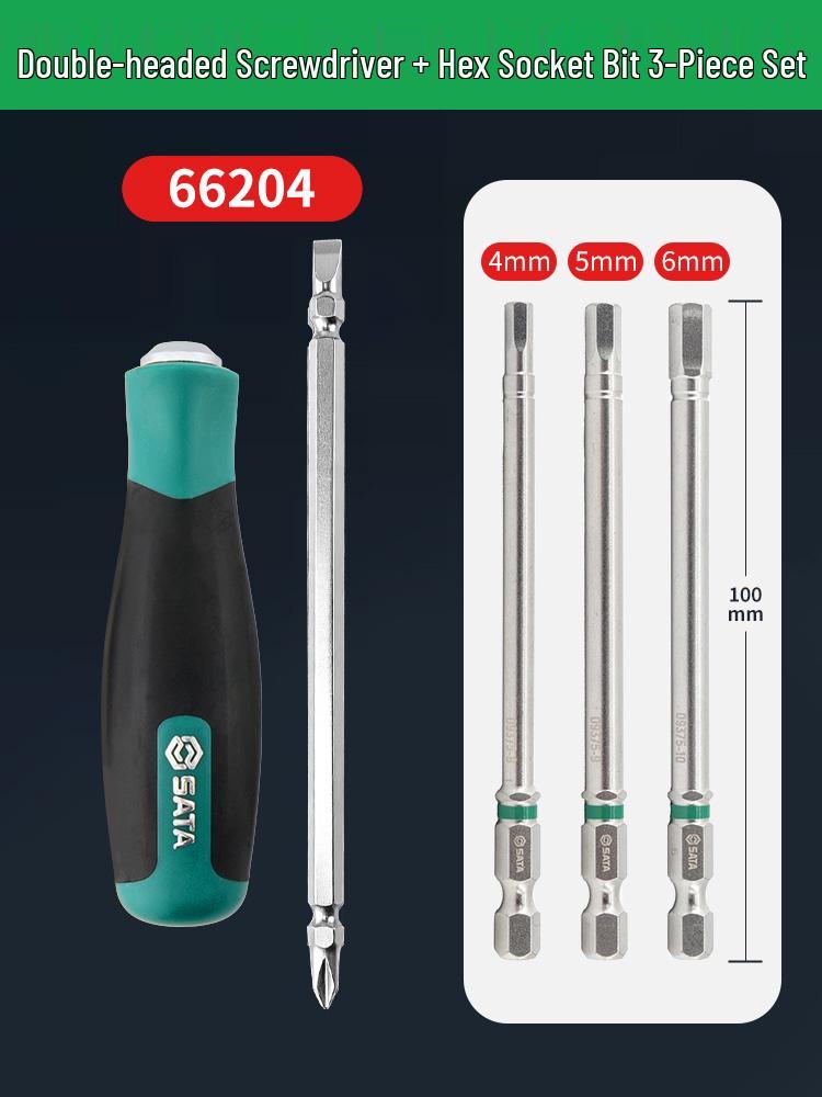 SATA 2-in-1 Double-Ended Screwdriver: High Hardness Phillips & Flathead Repair Tool