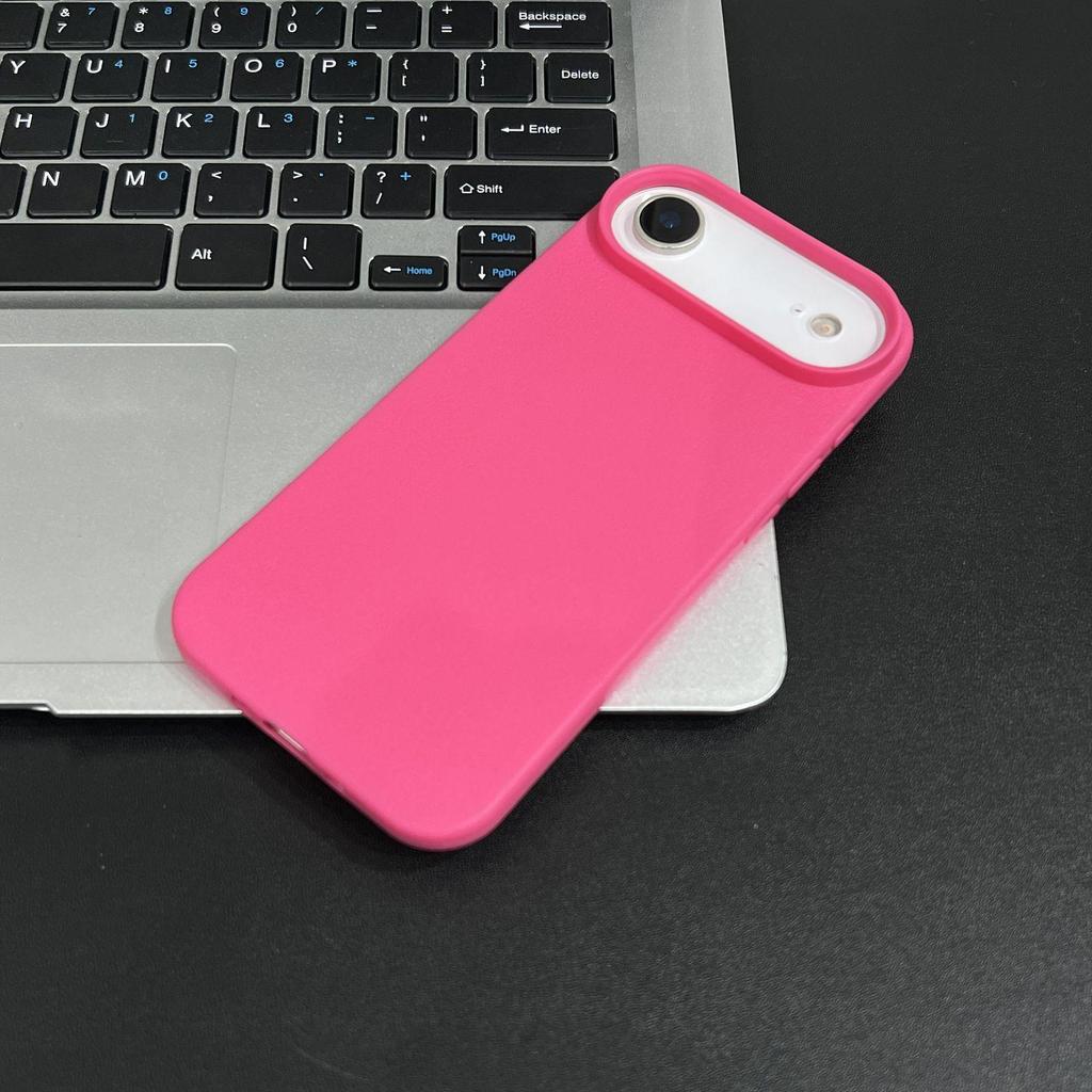 Litschi-Maserung Dopamin-Farbe Weiche Hülle für Apple 17, 16 und 14 Pro Max - Minimalistisches Design mit großem Loch