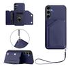 For Samsung Galaxy S25+ Case Card Holder Kickstand Skin-Touch Phone Cover with Wrist Strap
