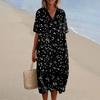 Women's Loose Casual Fashion V-Neck Printed Dress Beach Skirt