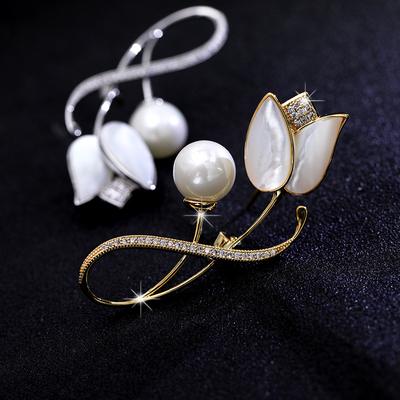 Damen Leichter Luxus Design Elegante Imitationsperle Tulpe Brosche Modisch Und Vielseitig Nische Design Sinn Brosche