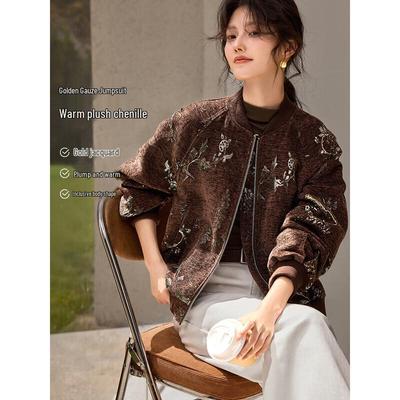 XWI Velours Textuur Jacquard Baseballjack voor Dames