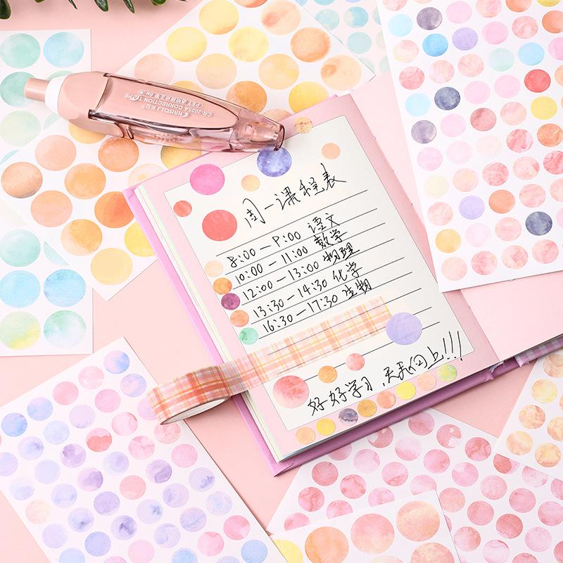 6 Sheets Morandi Watercolor Dot Stickers Simple Round Label Stickers for Journal Diary Sealing Stickers