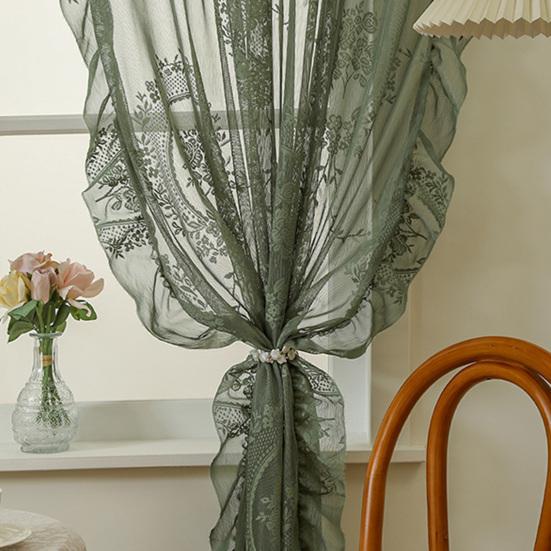 Volantvorhänge, Französischer Pastorale Spitzen-Gardine, Lichtfilternde Fenstergardine, 2-in-1 Doppelnutzung Kurzer Vorhang für Wohnzimmer Schlafzimmer Balkon Erker