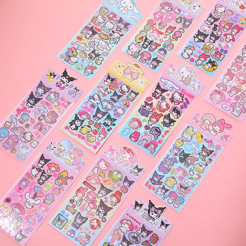 20 Pcs/Bag Cartoon Anime Stickers Sanrio Family Stitch Baby Three DIY Handmade Material Laser Flash Sticker Toy