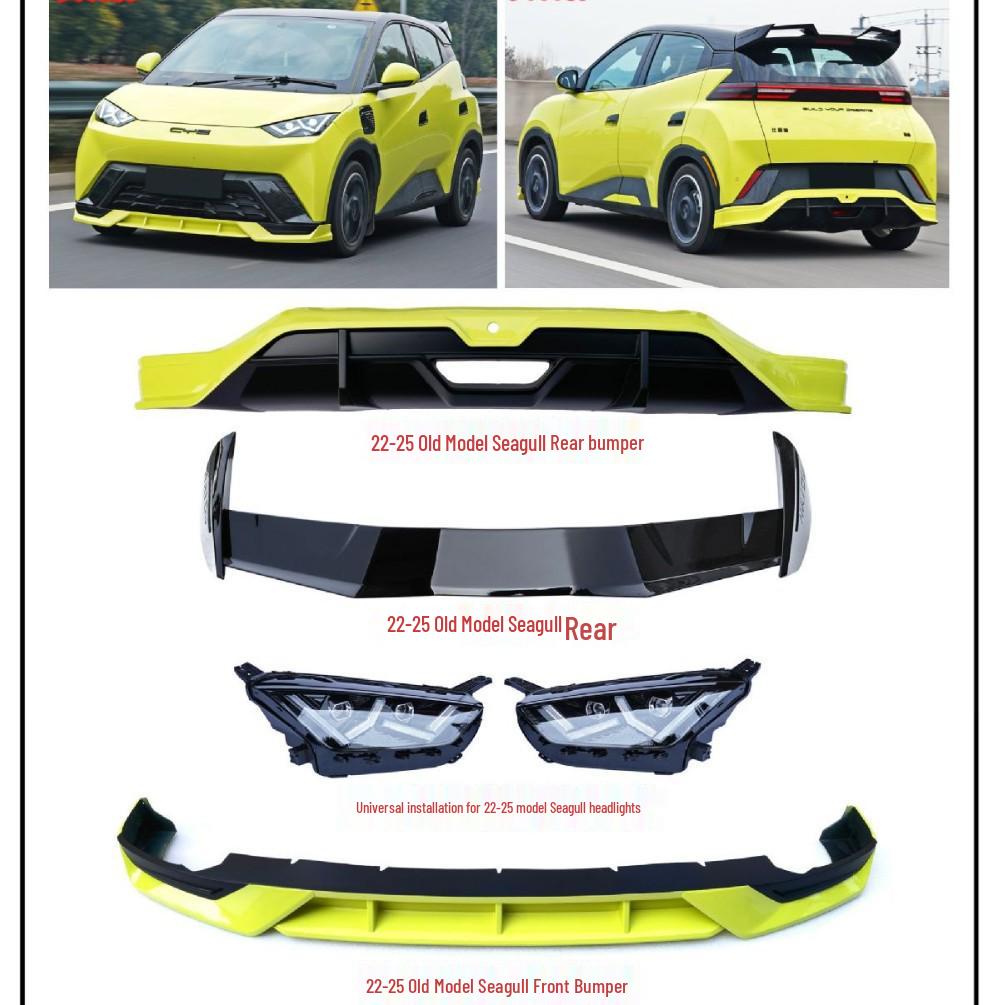 Wind Deflector & Spoilers for BYD Seagull: Headlights, Rear Bumper & Front Lip