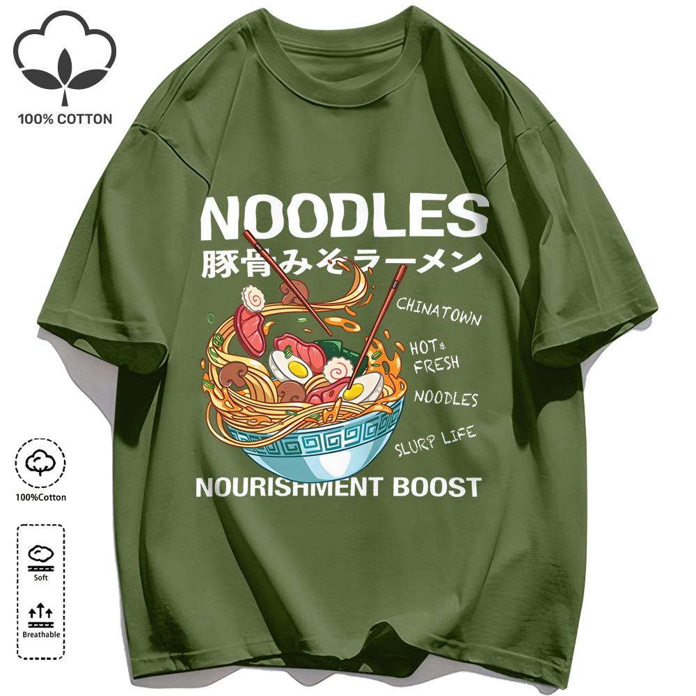 Delicious Pork Bone Lamian Noodles Unisex Retro T-Shirts Casual Cotton Tee O-Neck Fashion T-Shirt Loose Unisex Summer Basics Top