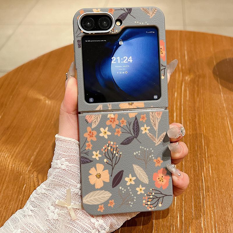 Luxury Leather Texture TPU Flower Case For Magsafe For Samsung Galaxy Z Flip 6 5 4 3 5G Flip4 Flip5 Flip6 Magnetic Folding Cover