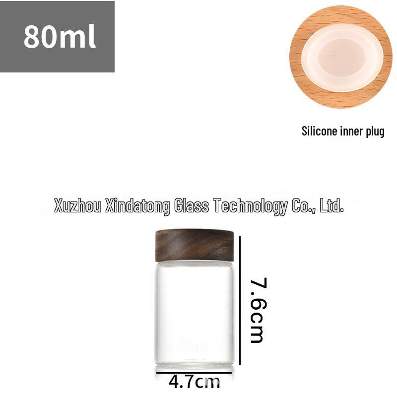 Acacia Wood Lid Borosilicate Glass Canister for Tea, Agarwood Bracelet Display, or Medicine Powder Storage.