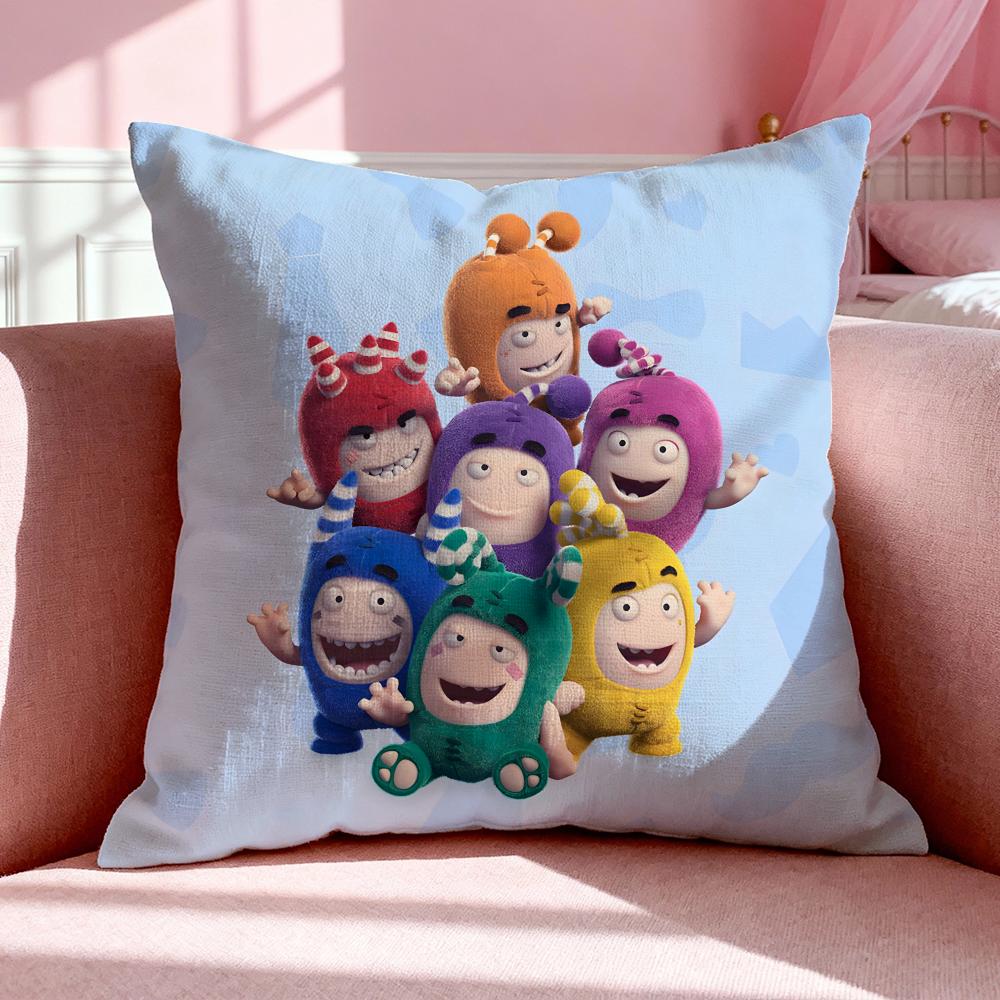 Cartoon O-Oddbods Cushion Cover Breathable Linen Pillowcase Summer Odorless Eco-Friendly Invisible Zipper Washable