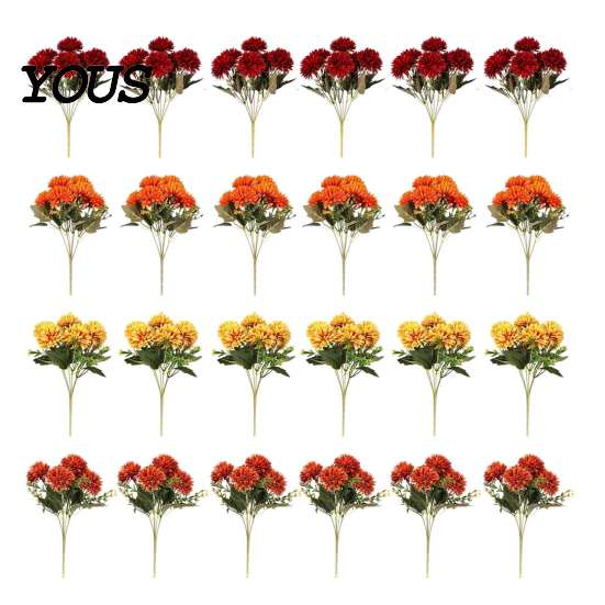 Reusable Floral Decorations for Indoor Artificial Mums Flowers Outdoor, UV Resistant Fake Fall Chrysanthemums Fade Office Marigold Plant, Autumn
