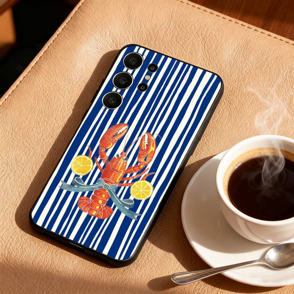 1PC Illustration of a Lobster Phone Case For Samsung S26,S25,24,23,22,30,21,10,9,Ultra,Plus,Lite,FE Soft Black Case