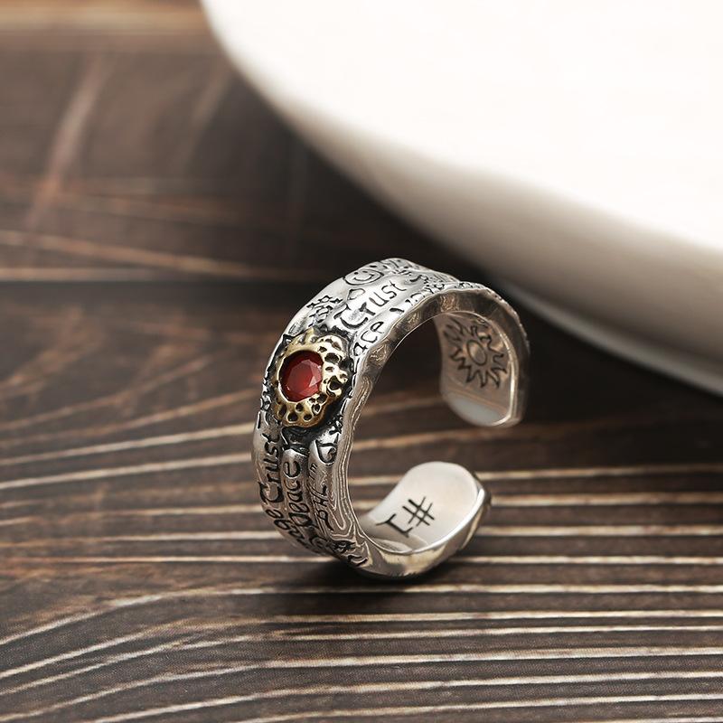 

Retro Graffiti Ring For Men Women Punk Gothic Adjustable Open Ring Copper Zircon Rock Hiphop Trendy Accessories Unisex Gift resizable