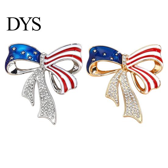 Bow Brooch Pin Independence Day Pin, Patriotic Rhinestone Lapel Sweater Secure Clasp Cardigan Coat Suit Jewelry Accessory, Gift for 4th of July Strong