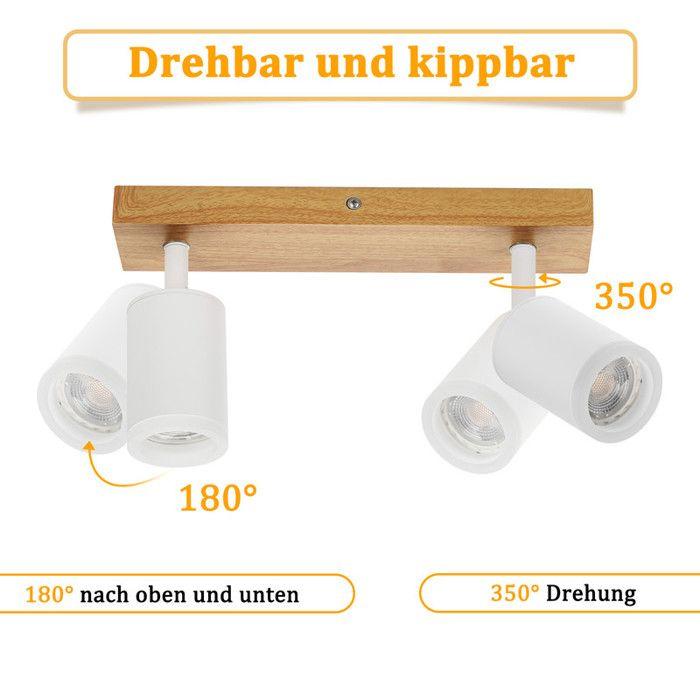 Ceiling Spotlight - NETTLIFE - 2 Spotlights - GU10 - 350° Rotatable - White Wood Metal (without Bulbs)