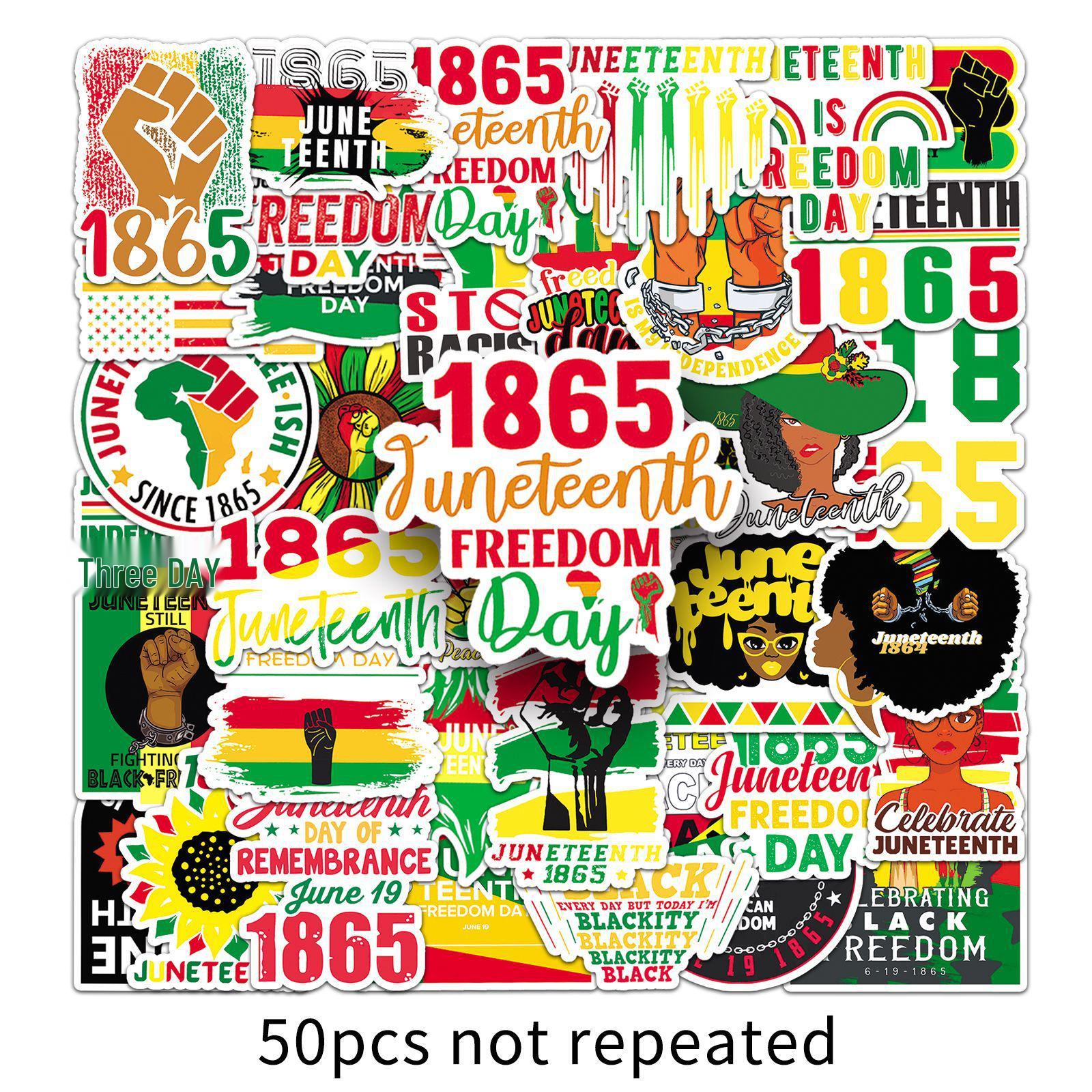 50 Black Liberation Day Waterproof Festival Stickers for Creative Journal Decoration