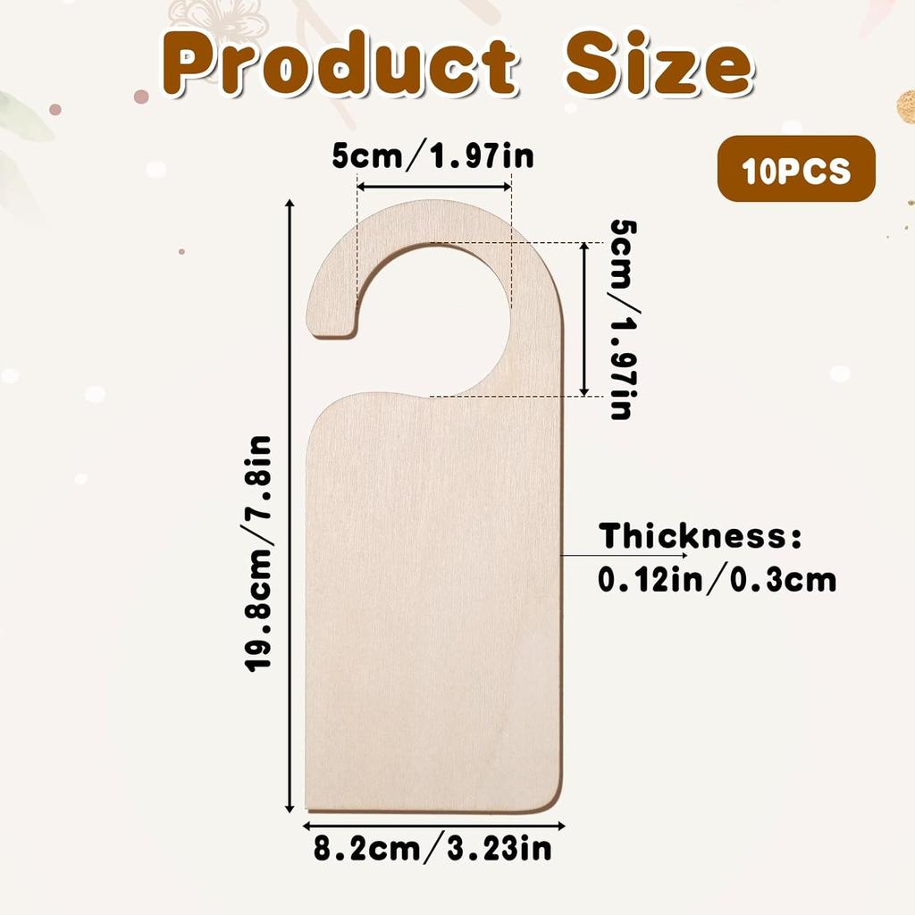 10 Pack Unfinished Wooden Door Knob Sign, Blank Double Sided Hanger Plaque Natural Wood Door Sign for Office, Room, Hotel DIY Craft Project Message
