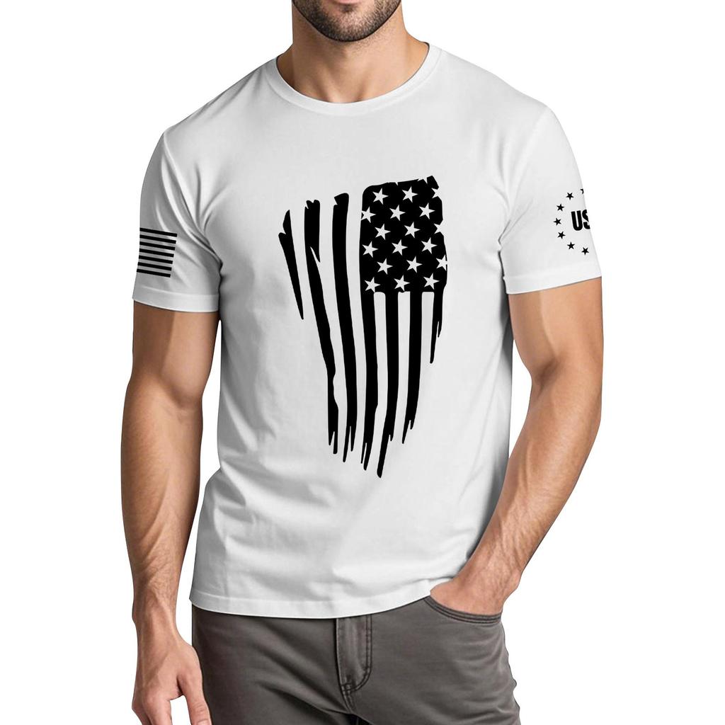 Men's Fashionable Casual Independence Day Printed Round Neck Short Sleeve T-Shirt Top