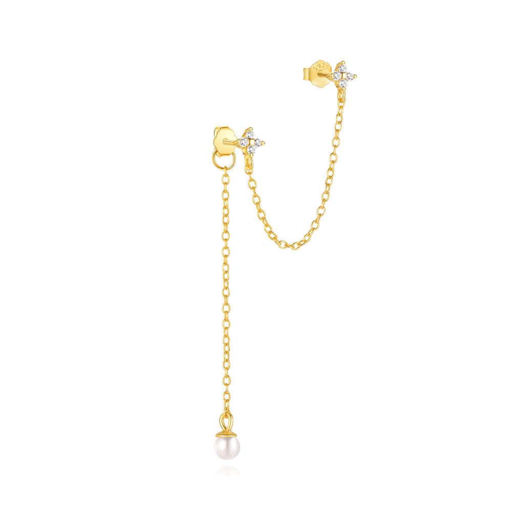 ROXI S925 Silver Petals Stud Earring Microinlaid Colorful Cubic Zirconia Chain Tassel Earrings For Women Dangle Earring