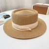 Flat Straw Hat Natural Straw Weaving Wide Brim Sun Hat Summer Beach Sun Protection Hat with Ribbon Bow