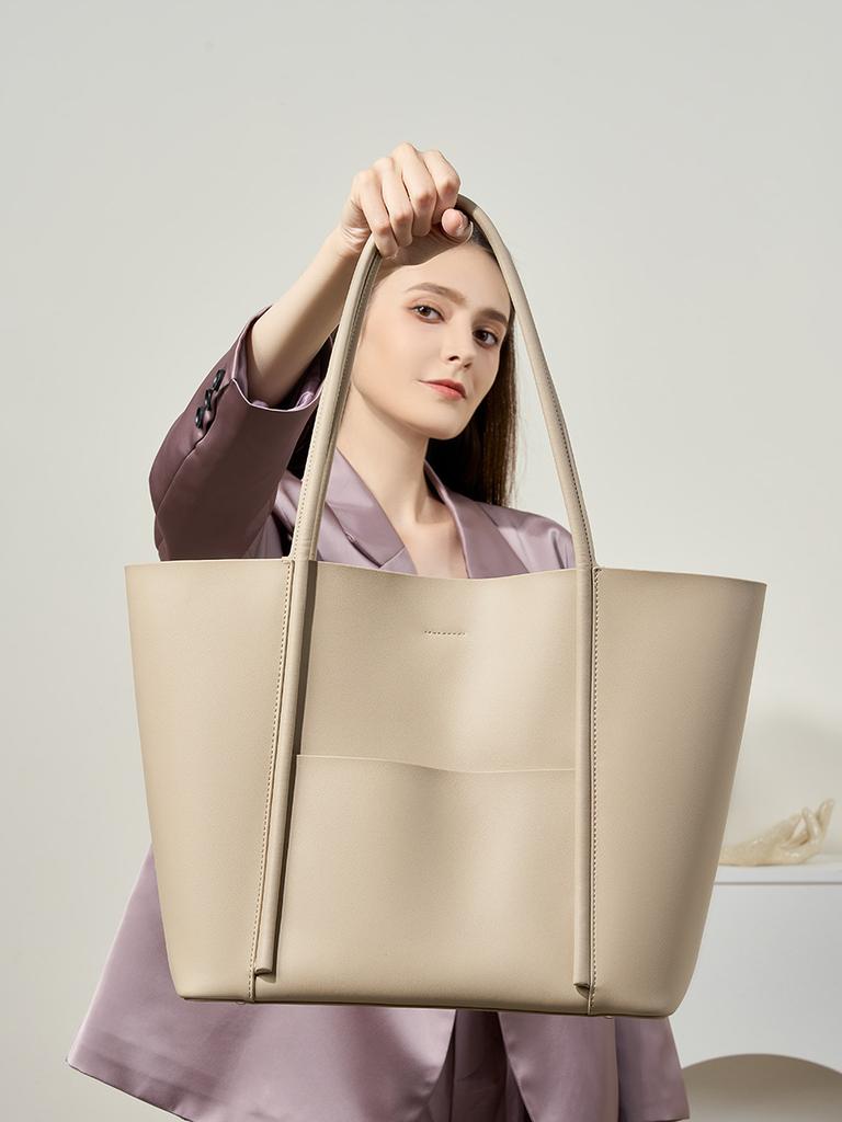 2025 Women's Genuine Leather Large Tote Handbag - Summer Cowhide Shoulder Bag for Work & Commute