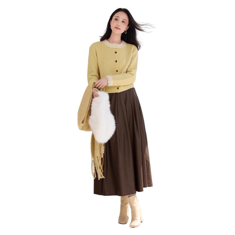 Xiangying Merlot PU Leather A-line Pleated Skirt S