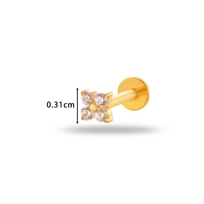 1 pièce G23 Titane Massif Filetage Interne Dos Plat Fleur CZ Clou de Tragus Cartilage Boucle d'Oreille Helix Rook Lobe Labret Bijou de Piercing