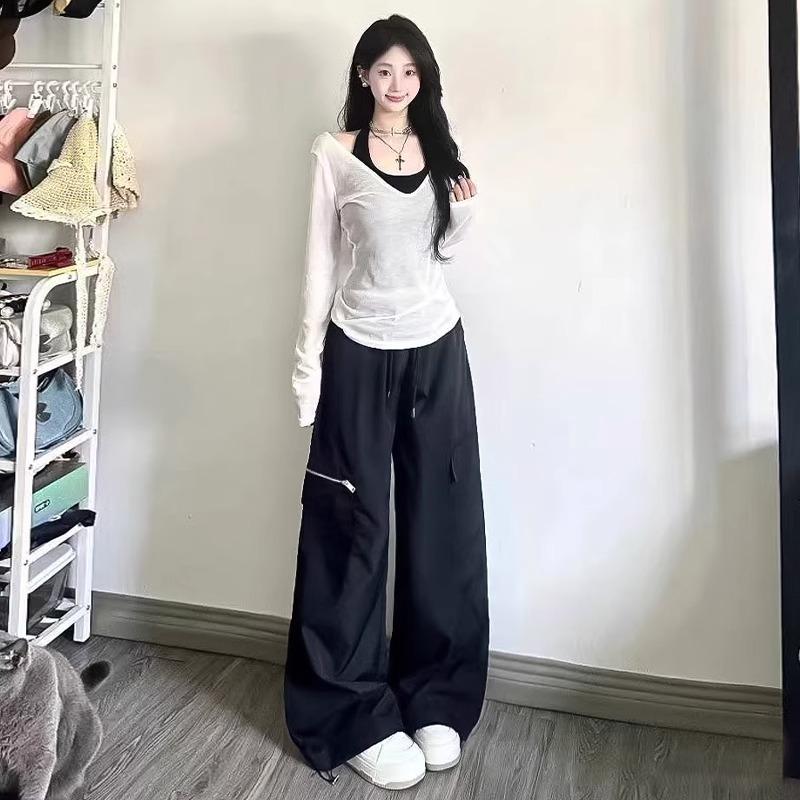 

Retro Straight-leg Work Pants for Women In Spring and Summer New High-waist Loose Small Person Slim Wide-leg Casual Pants XL