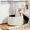 Storage ottoman, round stool, ribbed velvet footrest, load capacity 120 Kg, diameter 60 x height 41 cm, beige