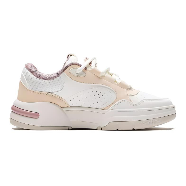 Anta Kids Fabric Synthetic Leather Comfortable Versatile Non-Slip Wear-Resistant Low-Top Skate Shoes Kids Sneakers White Brown 322438007-4