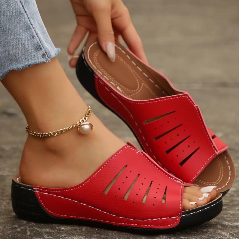 Sommer Keilabsatz Dicksohlige Damen Schuhe Ein-Fuß Ausgehöhlte Lässige Damen Sandalen