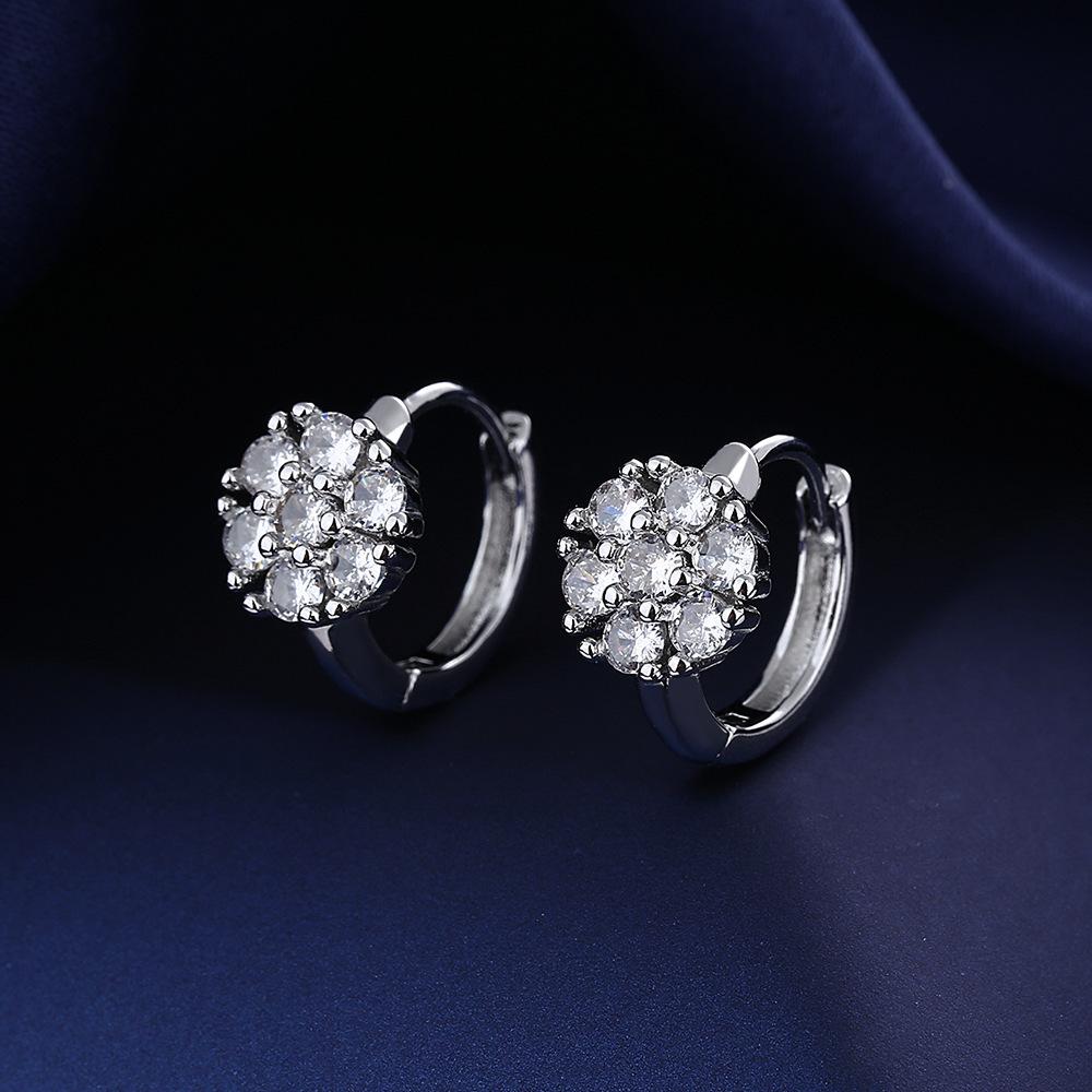 Fine Jewelry 925 Sterling Silver Earrings Inlaid with Zircon Crystal Flower Earrings Charm Jewelry for Women Gift Engagement