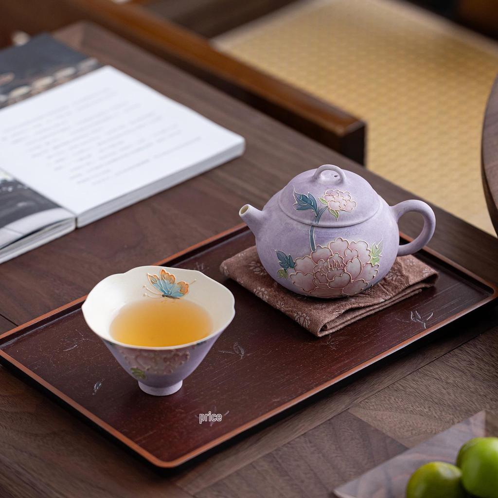 Hand-Painted Peony Ceramic Tea Set: Birthday & Mid-Autumn Gift