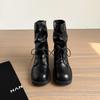 New retro British Martin boots women's splicing pile medium boots thick heel thick sole knight boots pant tube boots