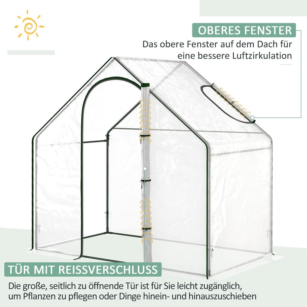 Foil Greenhouse, Walk-In, Roof Window, Roll-Up Door, Rust-Free Metal Frame, 180 X 100 X 168 Cm, Transparent