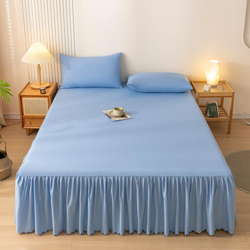 1pc Gray Bed Skirt Skin-friendly Bed Cover Simple Style Mattress Protector Roupa De Cama Soft Bedspread for Home (No Pillowcase)