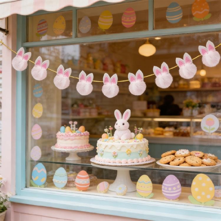 Premium Nonwoven Fabric Easter Rabbits Ear Banners Spring Festival Hanging Flag For Indoor Outdoors Holiday Decorating