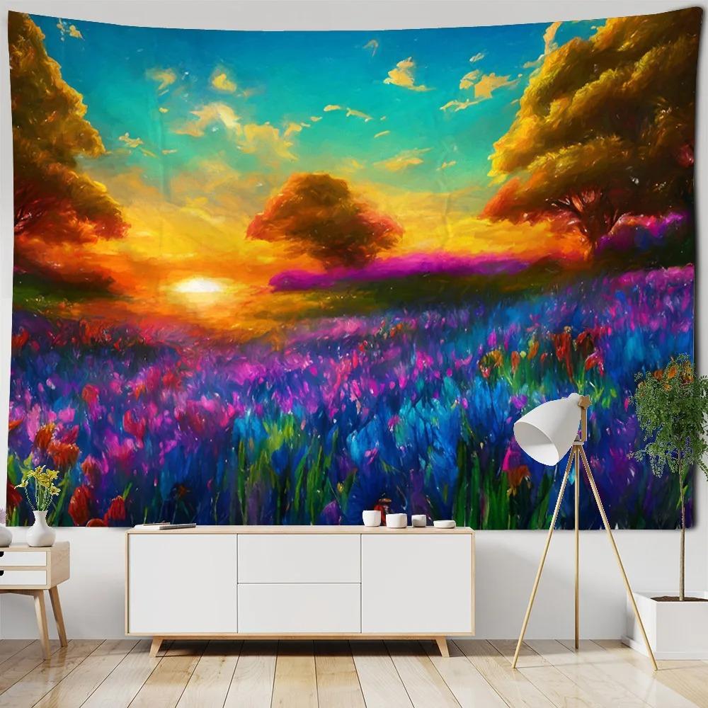 Пейзаж Картина маслом Красочные Цветочные поля Гобелен Офис Гостиная Гобелен Украшения — фото 8