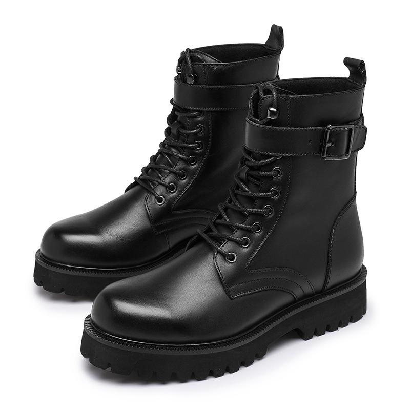 Design Men Boots Genuine Leather Winter Autumn Shoes Round Toe Lace Up Short Motorcycle Mens Ankle Boots Thick Sole