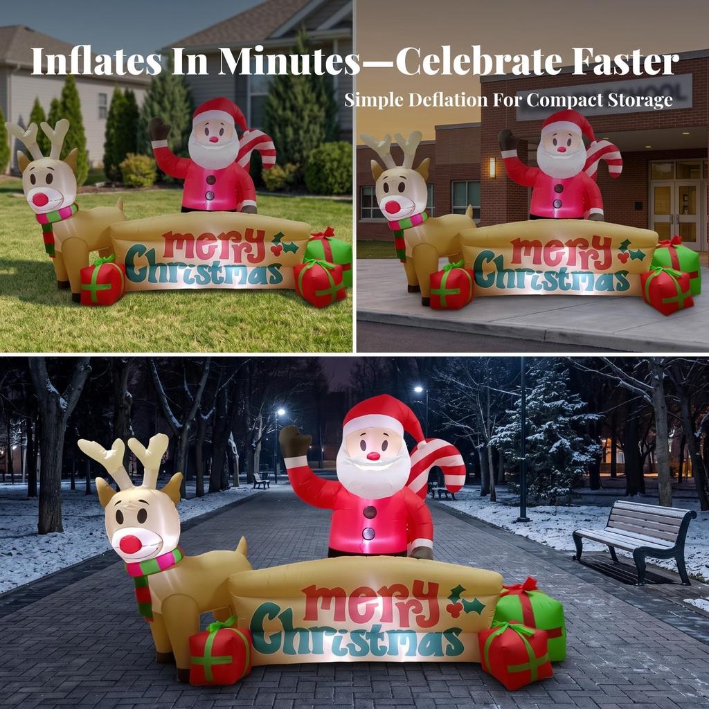 Inflatable Santa Christmas with Reindeer Easy Bottom Zipper Deflation,