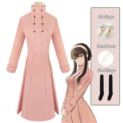 Anime Spy X Family Yor Forger Cosplay Costumes Pink Dress Long Wig Earrings Headwear Stockings Yor Briar Daily Outfit Women Girl
