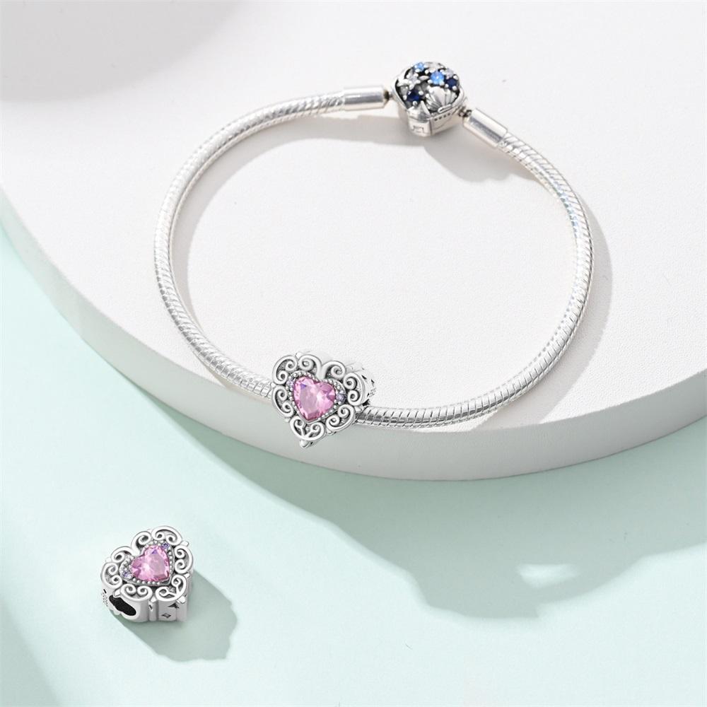 New Copper Romantic Love Rose Metal Colorful Heart-Shaped Bead Charm Fit Original Bracelets Diy Jewelry Accessories