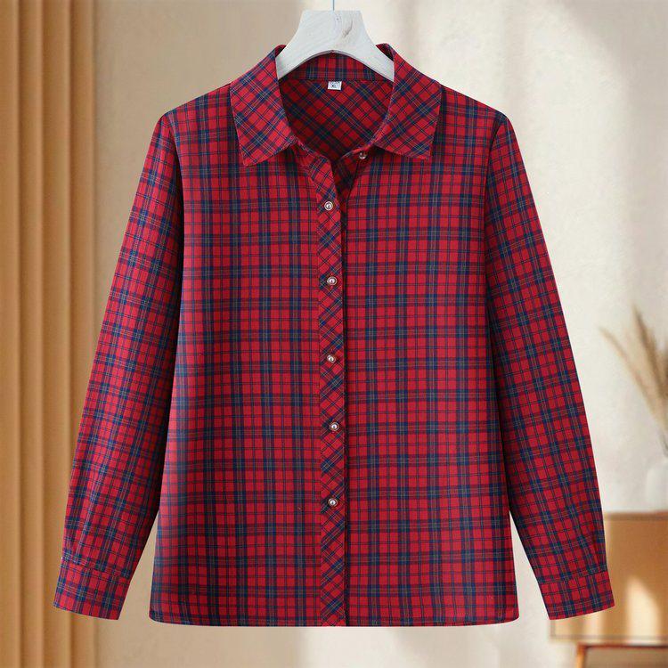 

100% Cotton Plaid Shirt for Mature Women, Casual Spring Top, Stylish Pure Cotton Wear 5XL червоний