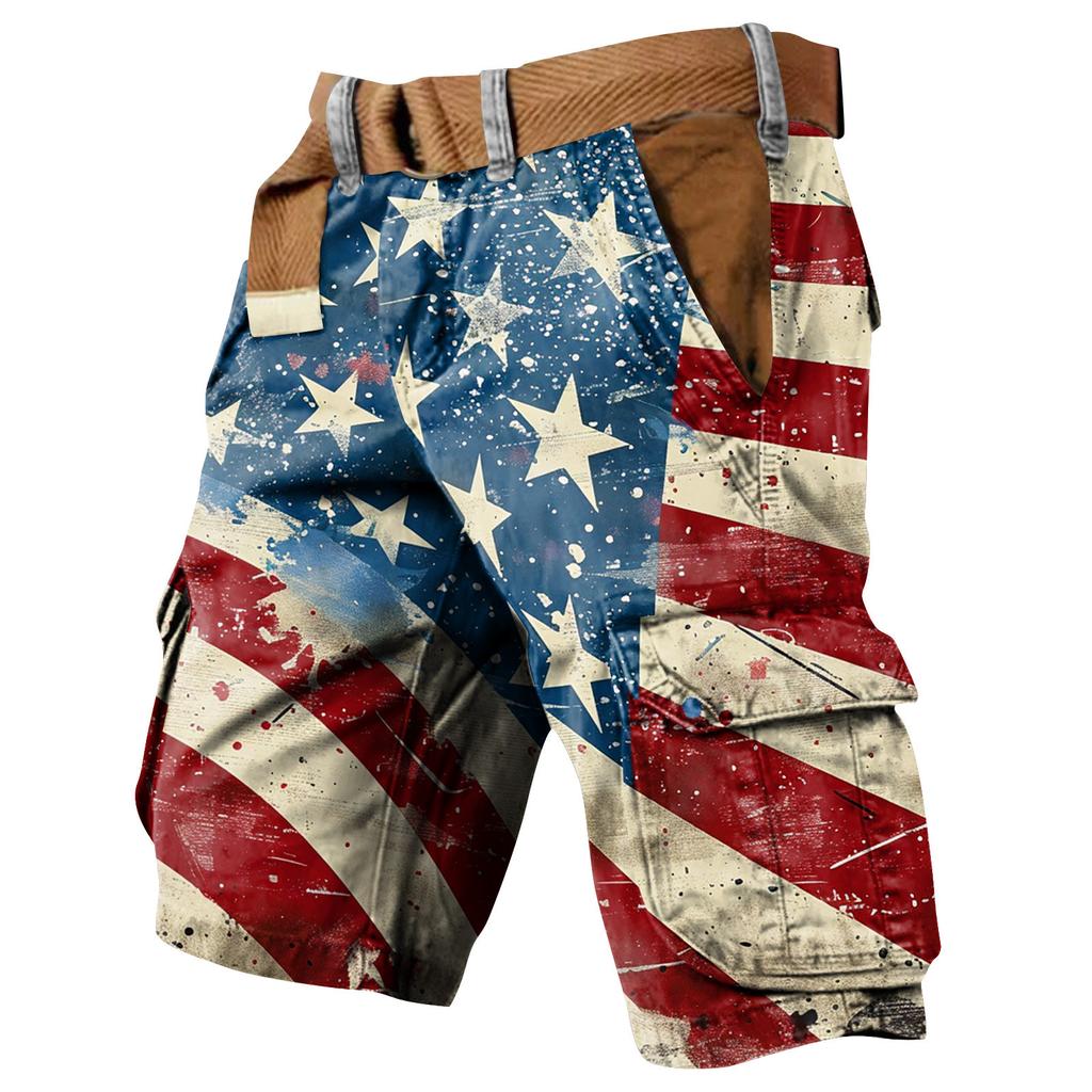 Men's Independence Day Printed Multi Pocket Workwear Shorts