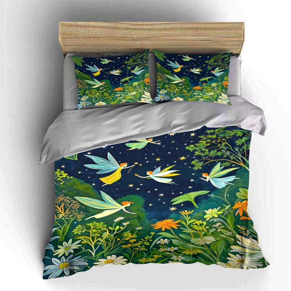 Fairies In the Starry Sky Garden Print Bedding Set 1 Duvet Cover 2 Pillowcases for Adult and Children Luxury Gift Full Size